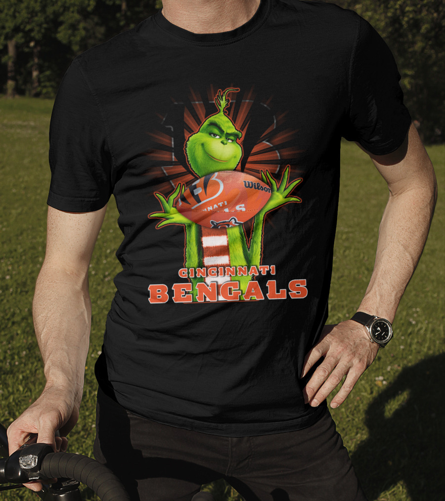 Grinch Cincinnati Bengals Holding Wilson Football T-Shirt