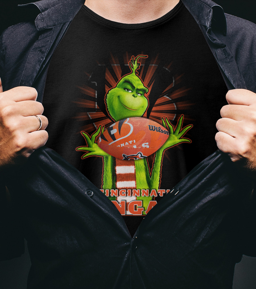 Grinch Cincinnati Bengals Holding Wilson Football T-Shirt