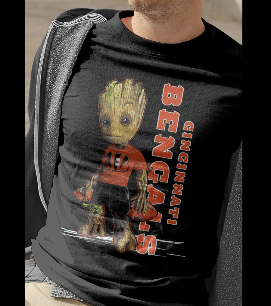 Groot Cincinnati Bengals Football Crossover Youthful Fan Edition T-Shirt