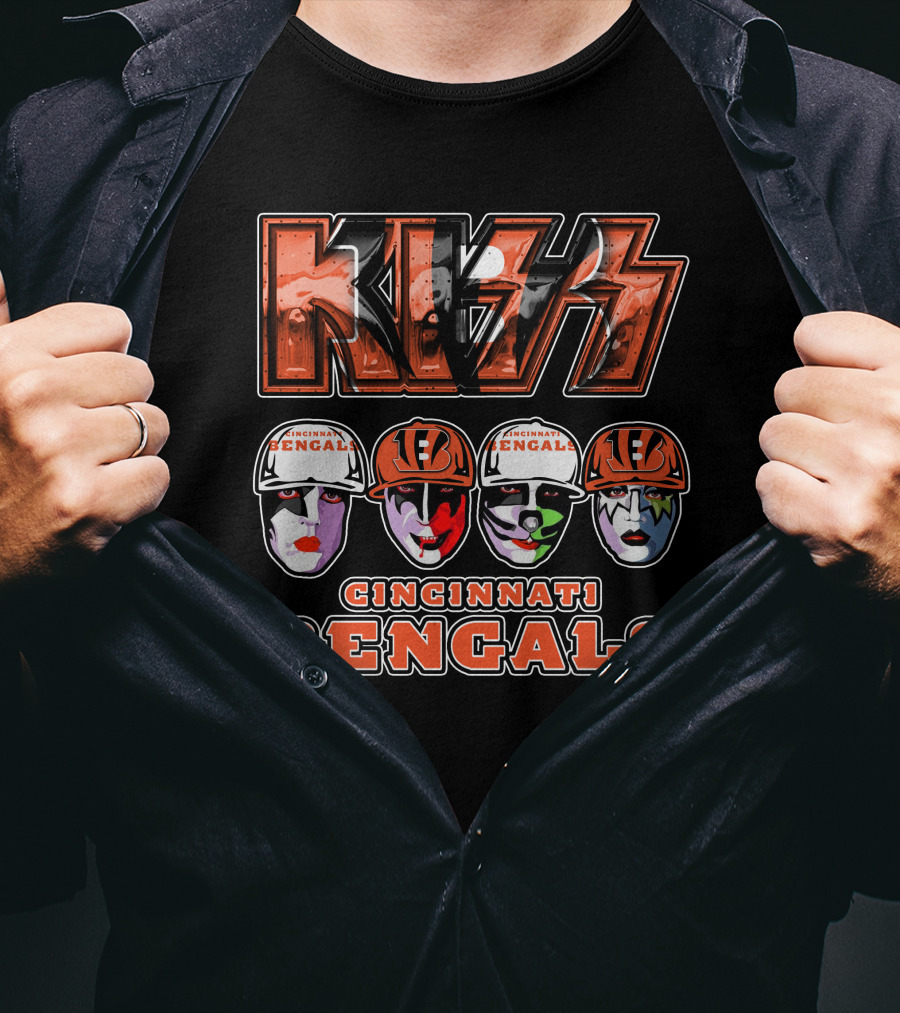 Kiss Cincinnati Bengals Football Helmet Faces Fans T-Shirt