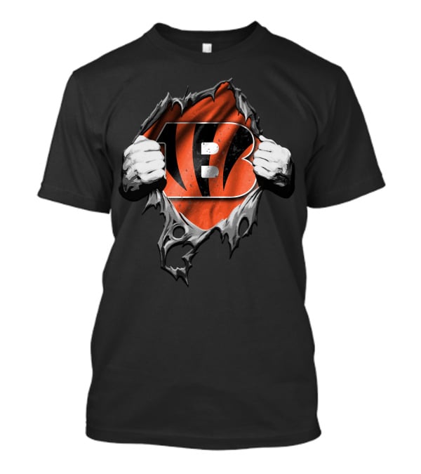 Torn Cincinnati Bengals Logo With Tiger Stripe Effect T-Shirt