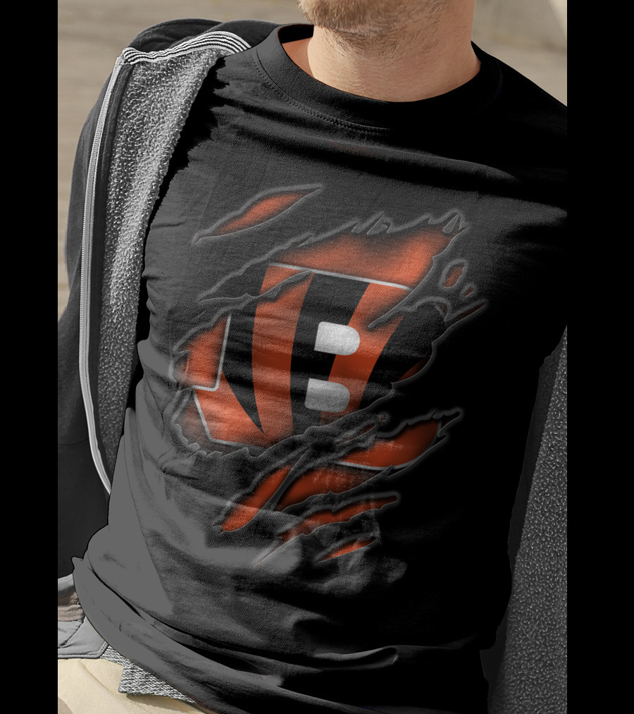 Torn Cincinnati Bengals Logo Black And Orange T-Shirt