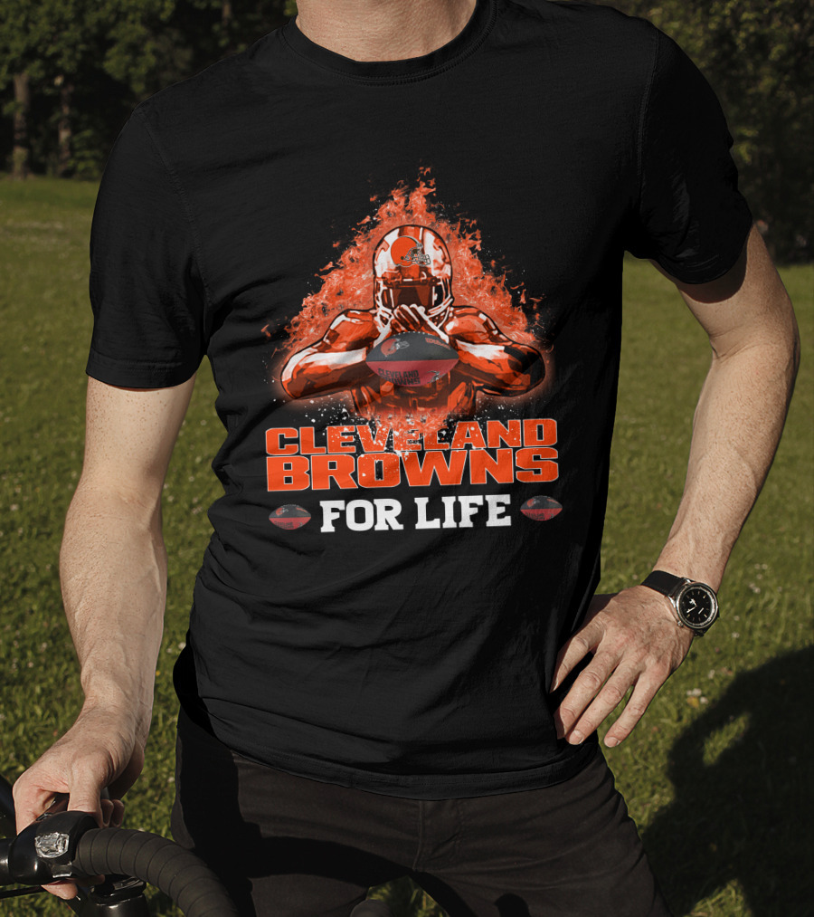 CLEVELAND BROWNS FOR LIFE Football Passion Flame T-Shirt