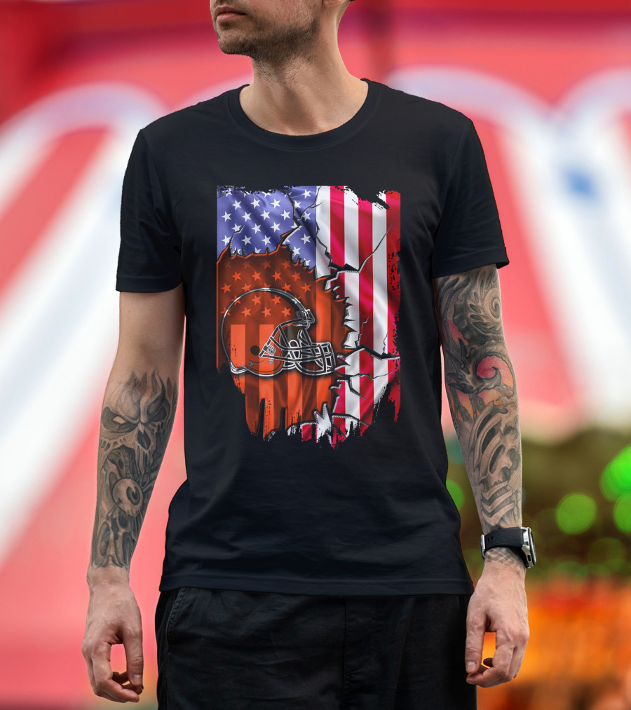 American Flag Cleveland Browns Helmet Stars And Stripes T-Shirt