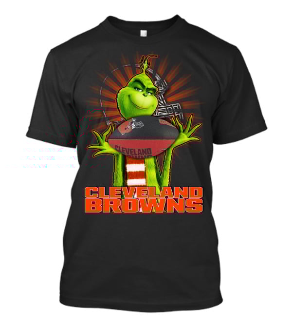 Grinch Holding Cleveland Browns Football Emblem T-Shirt