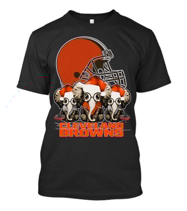 Cleveland Browns Christmas Elephants In Santa Hats Football Helmet T-Shirt