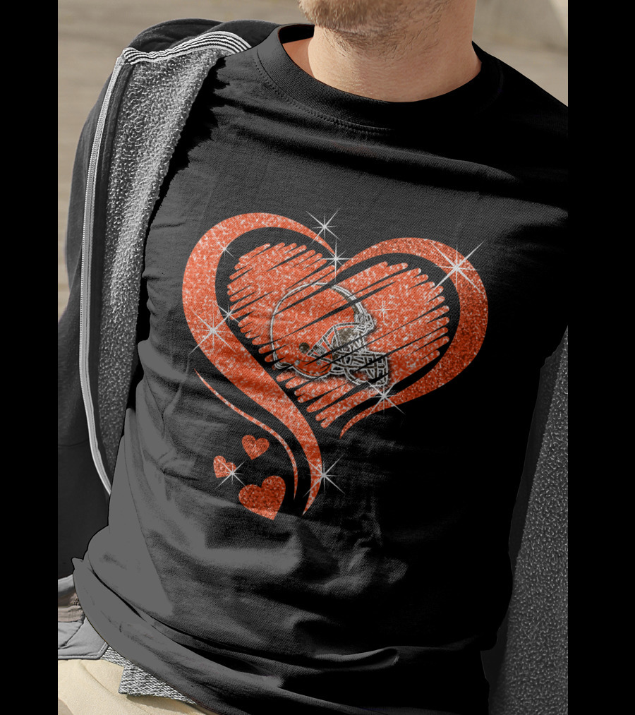 Heart Diamond Cleveland Browns Glitter Helmet Sparkle T-Shirt