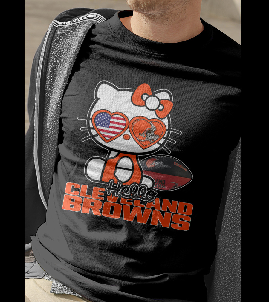 Hello Kitty Cleveland Browns Football USA Hearts T-Shirt