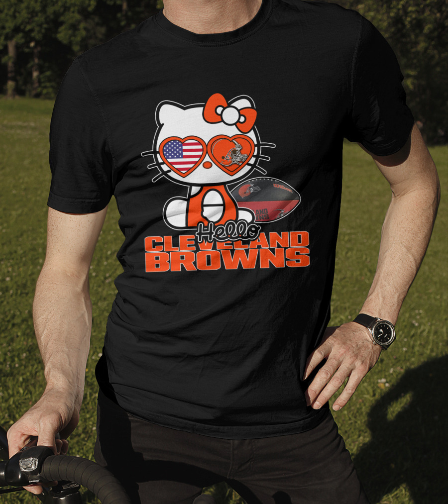 Hello Kitty Cleveland Browns Football USA Hearts T-Shirt