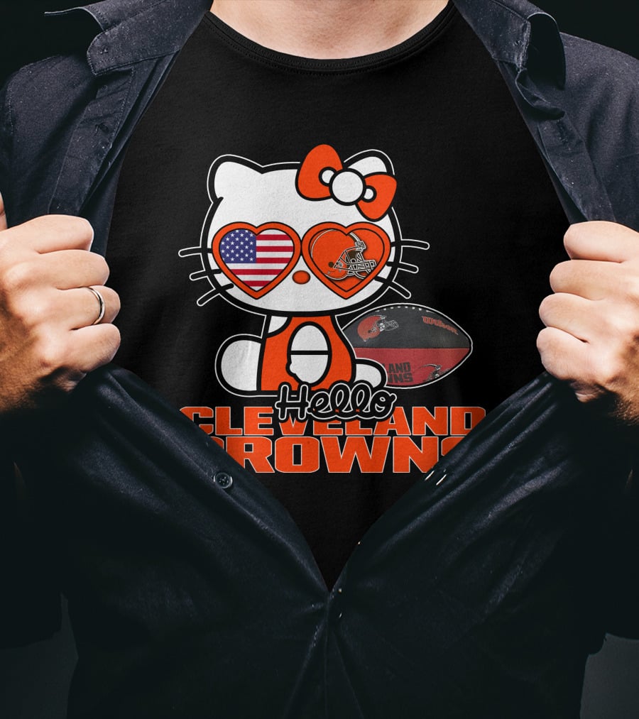 Hello Kitty Cleveland Browns Football USA Hearts T-Shirt