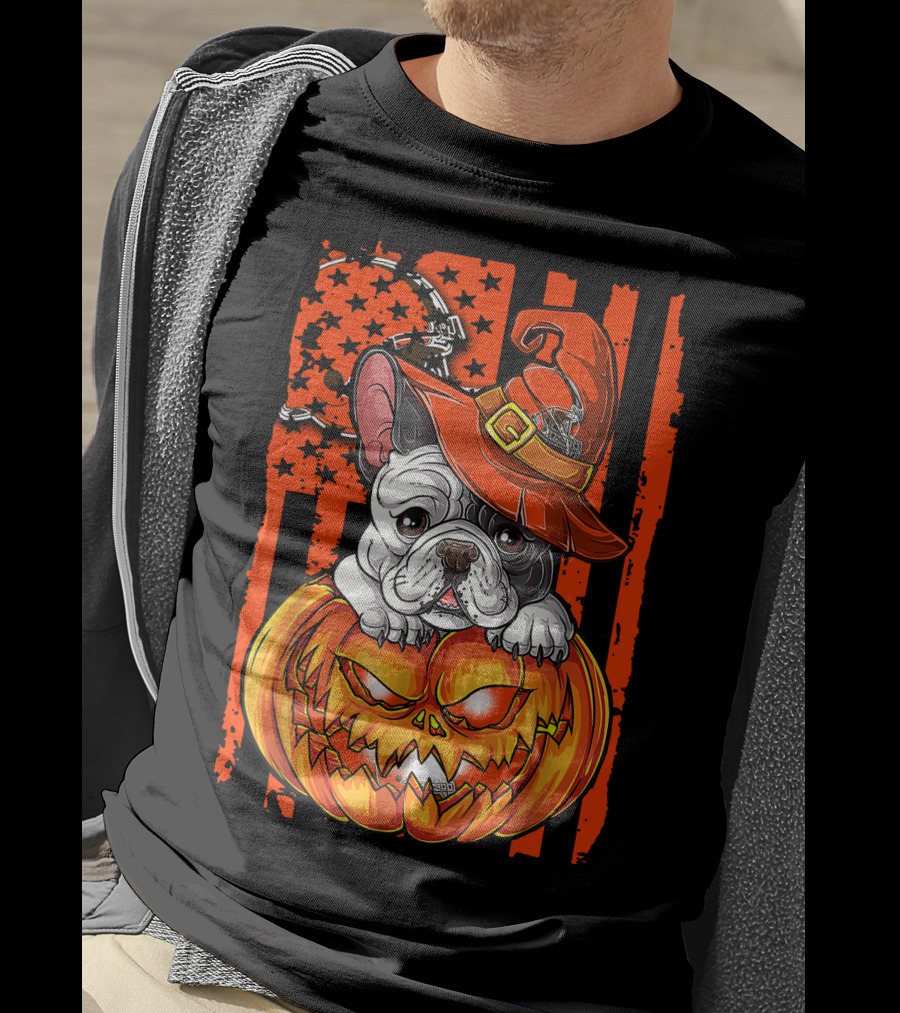 Bulldog Halloween Pumpkin Cleveland Browns T-Shirt