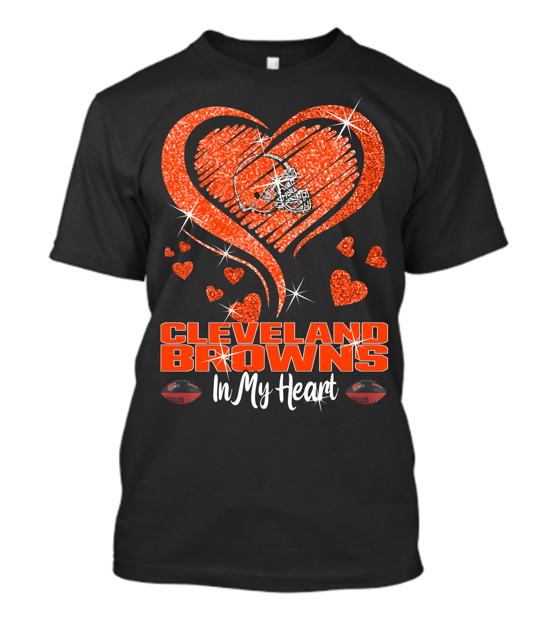 CLEVELAND BROWNS Glitter Heart Football In My Heart T-Shirt