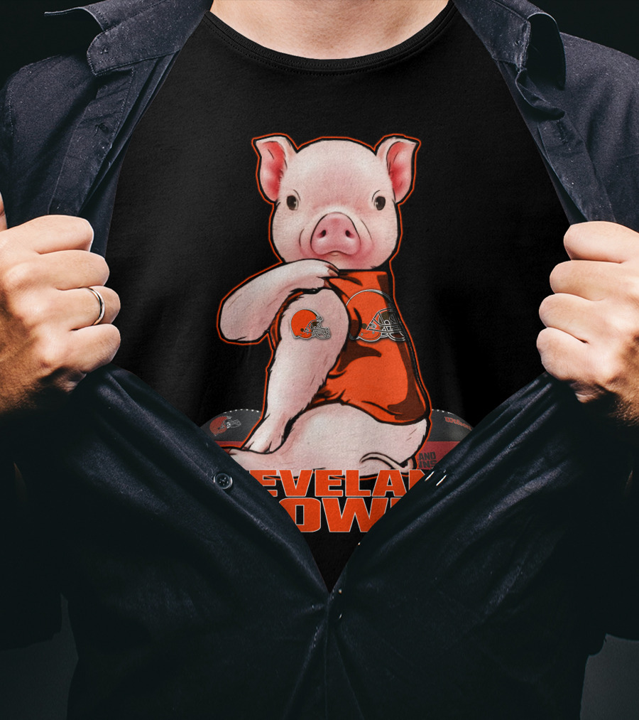 Cleveland Browns Pig In Football Jersey With Team T-Shirt