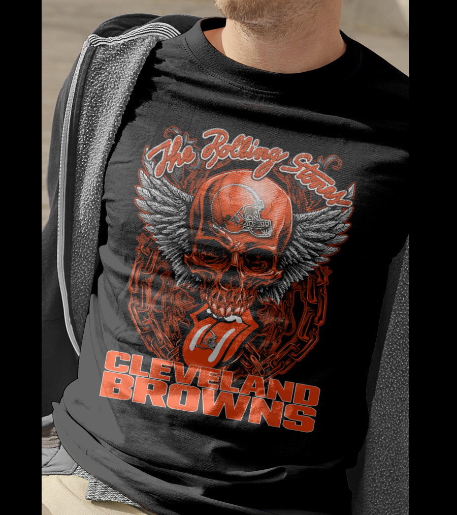The Rolling Stones Cleveland Browns Skull With Wings And Tongue T-Shirt