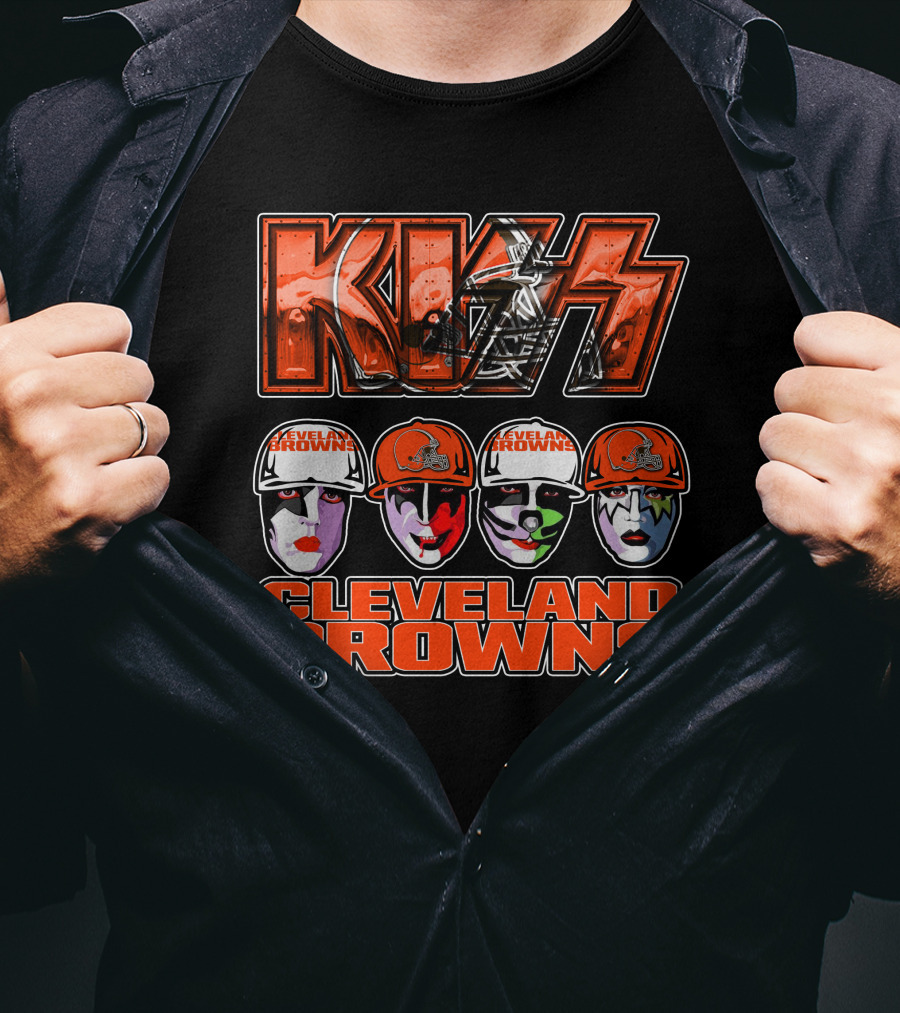 Kiss Faces Cleveland Browns Retro Logo Fusion T-Shirt