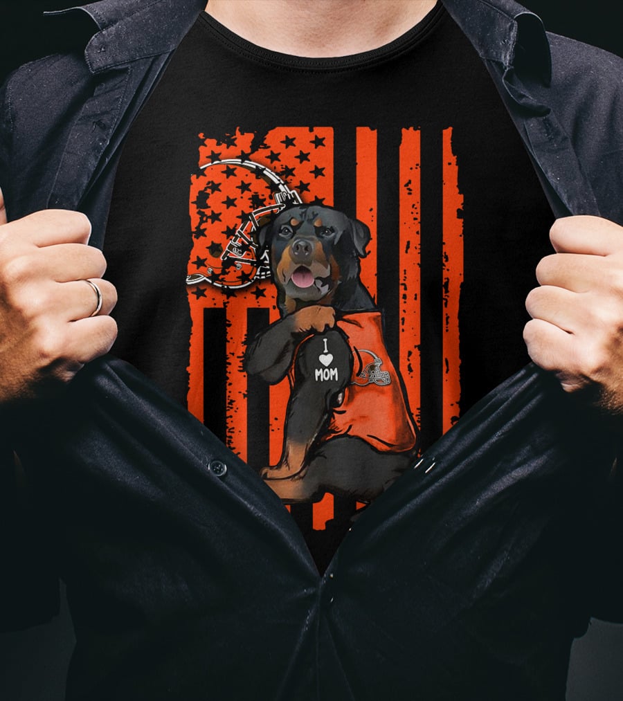 Rottweiler I Love Mom Cleveland Browns Flag T-Shirt
