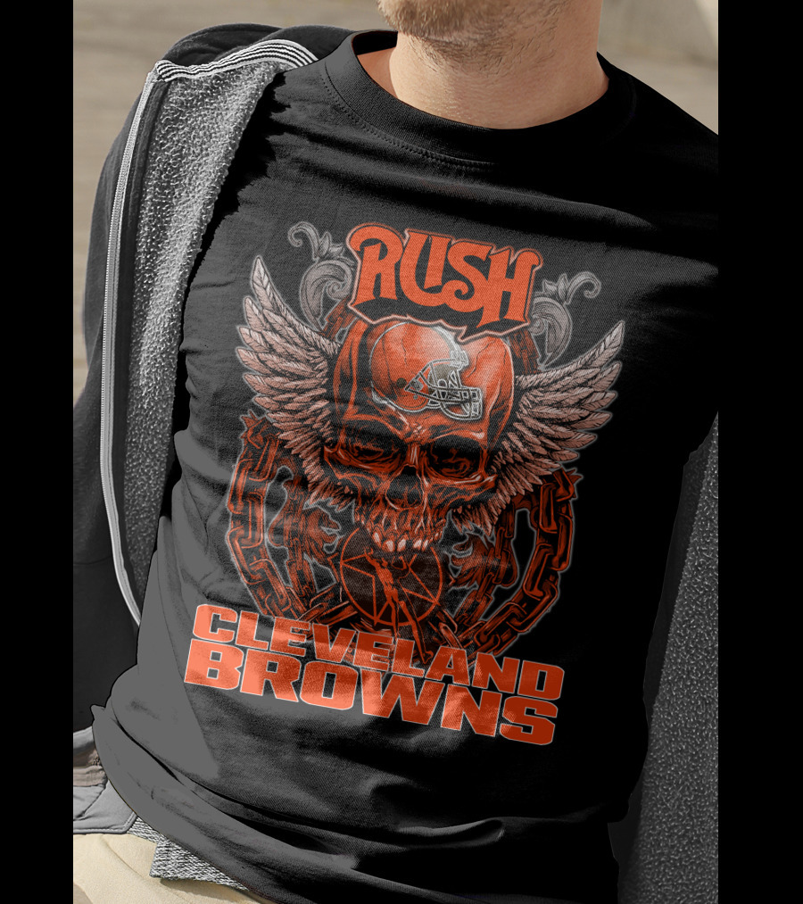 Rush Cleveland Browns Skull Wings T-Shirt