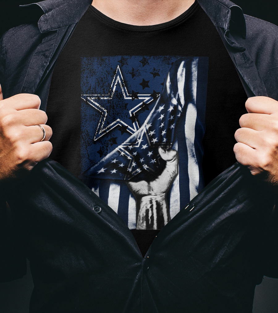 Dallas Cowboys Flag Star Logo With American Stars And Stripes Fist T-Shirt