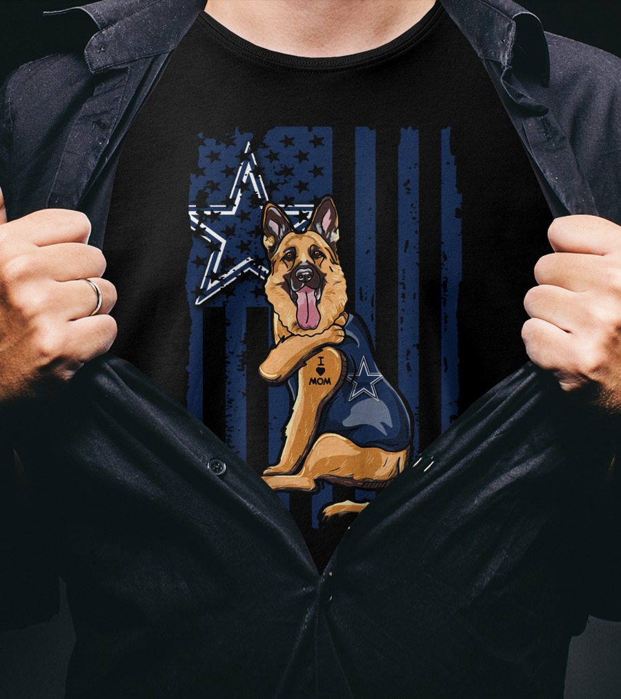 German Shepherd I Love Mom Dallas Cowboys Star Stripes T-Shirt