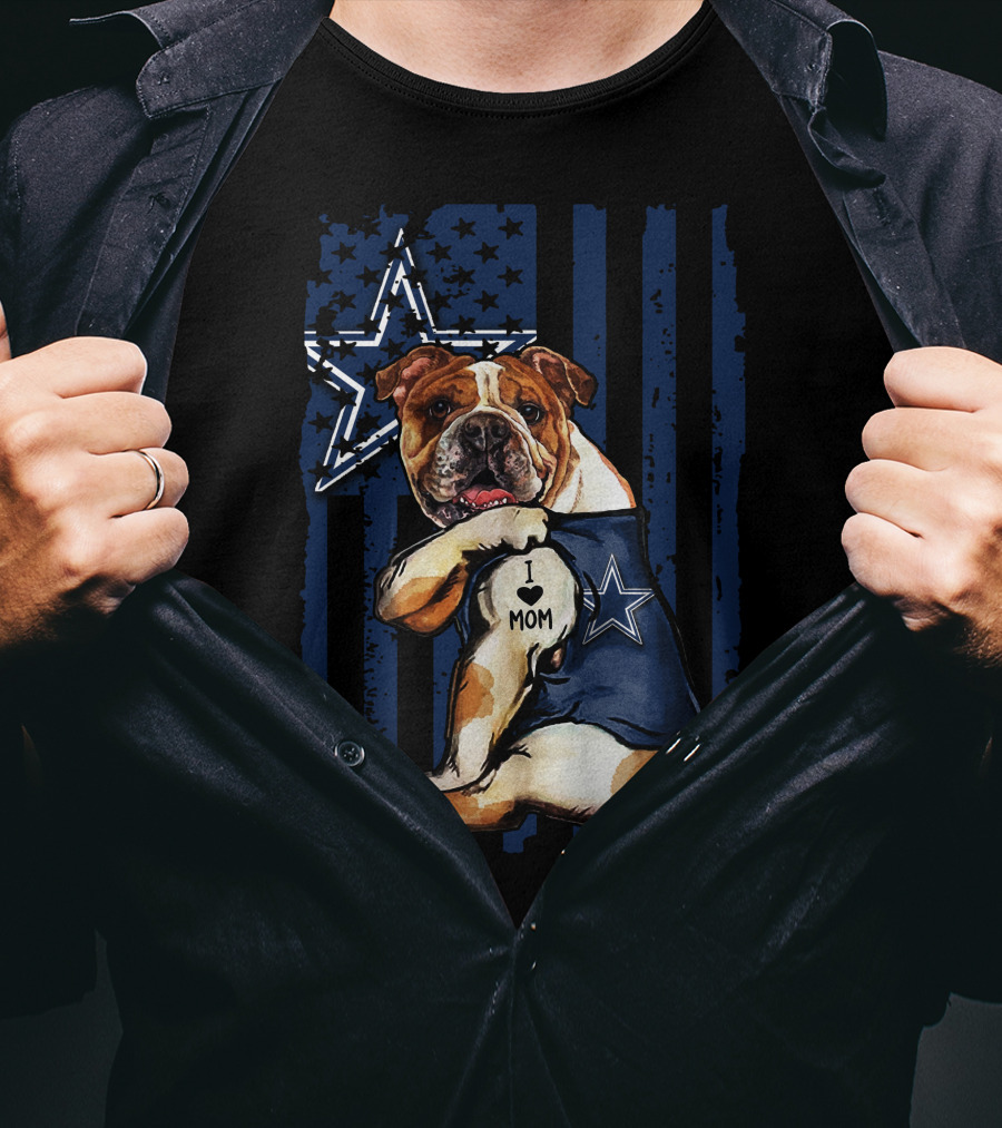 Bulldog I Love Mom Dallas Cowboys Star Navy Blue T-Shirt