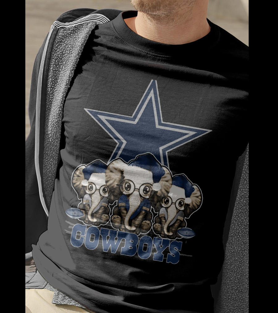 Dallas Cowboys Christmas Elephant Trio With Star T-Shirt