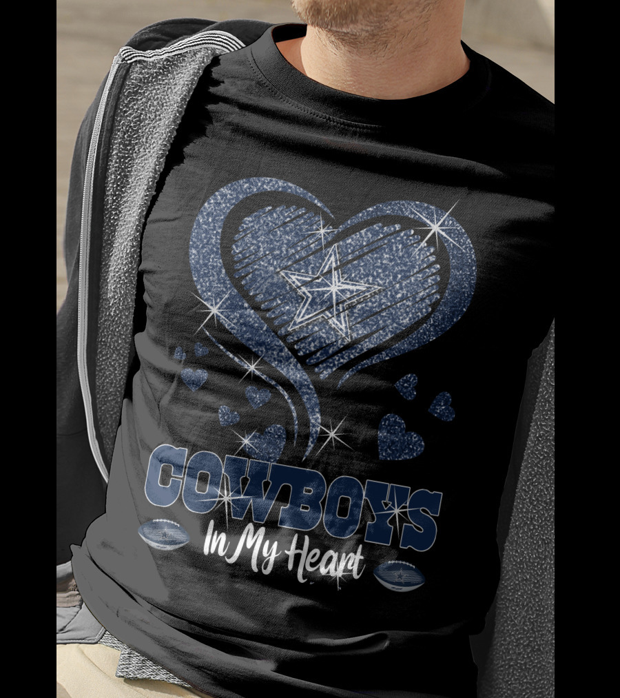 Cowboys In My Heart Starry Hearts Football T-Shirt