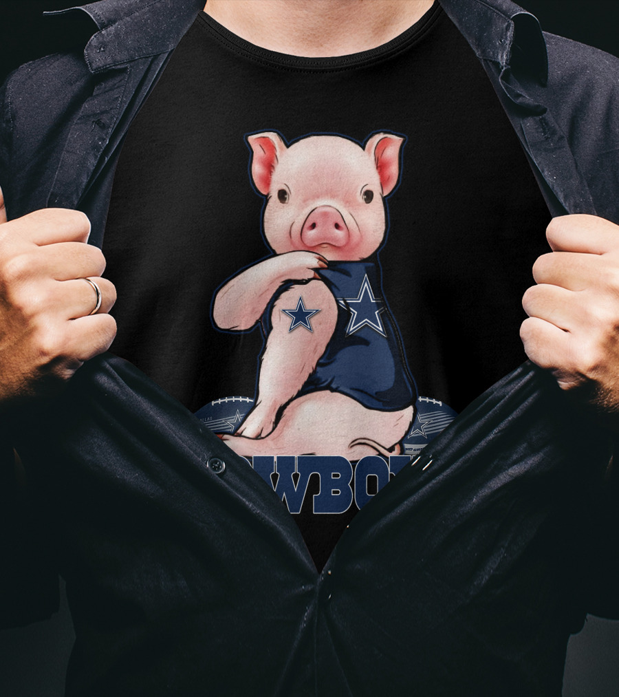 Pig With Dallas Cowboys Football Team Logo And Stars T-Shirt