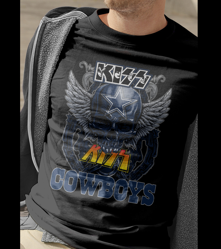 Kiss Cowboys Dallas Star Skull Wings Chain T-Shirt