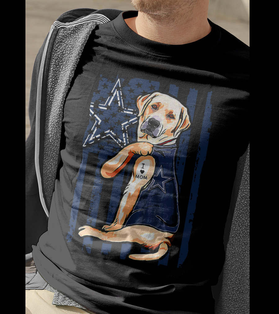 Labrador Retriever I Love Mom Dallas Cowboys Fan Star Tattoo T-Shirt