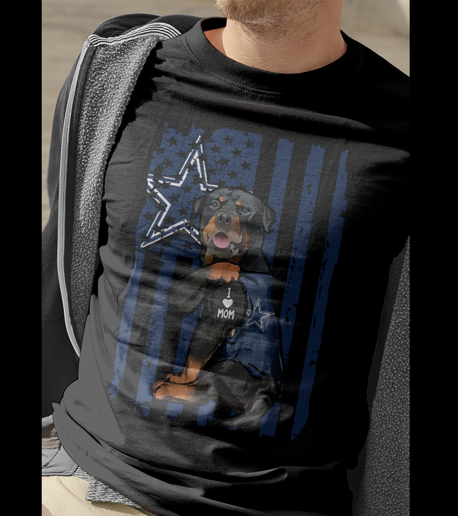 Rottweiler I Love Mom Dallas Cowboys Star Blue Flag T-Shirt