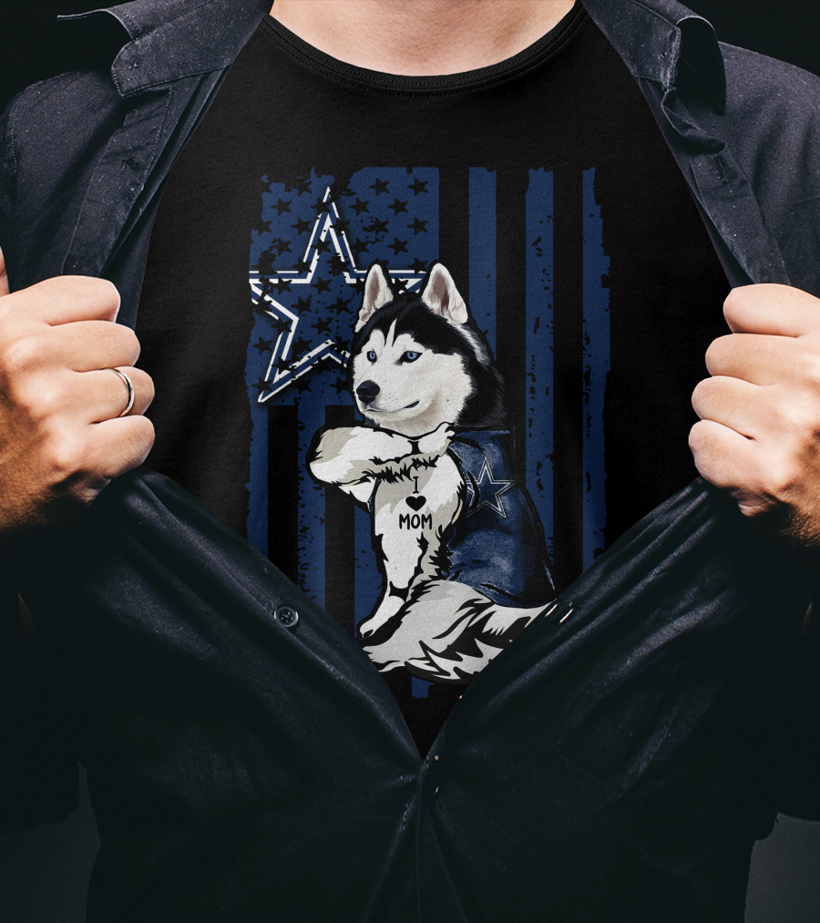 Siberian Husky I Love Mom Dallas Cowboys Star T-Shirt