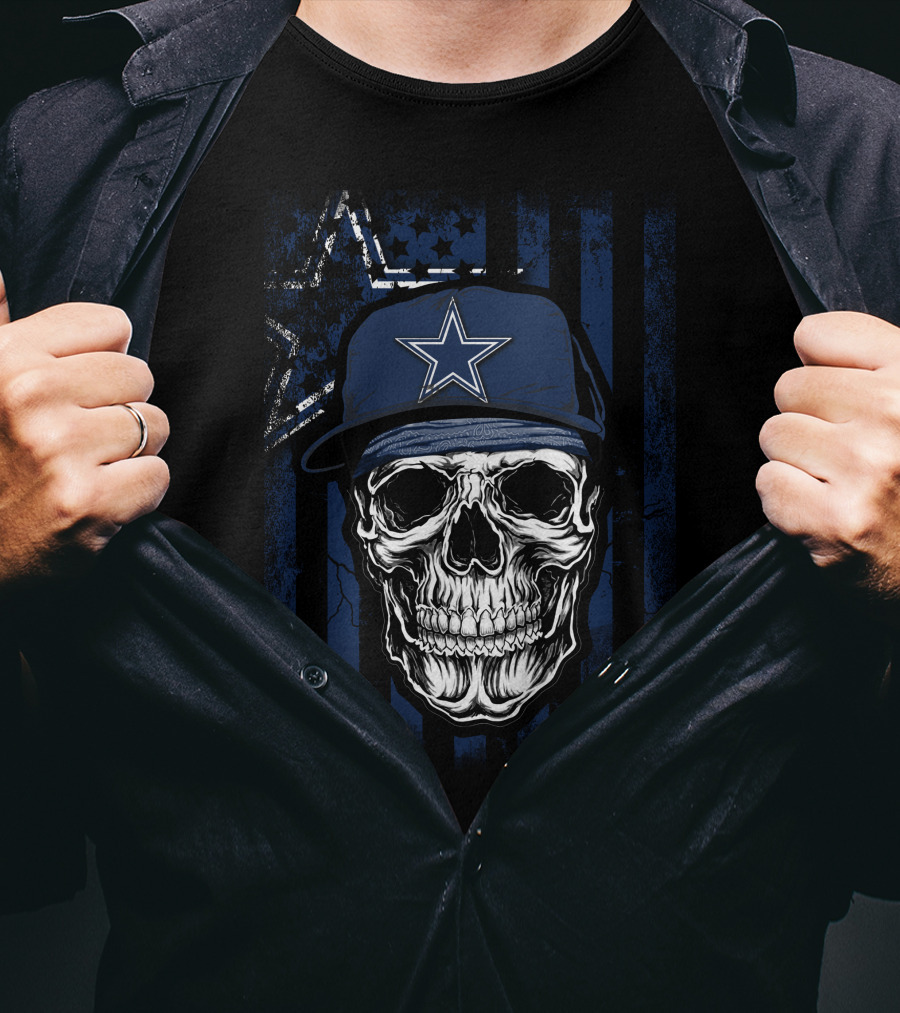 Skull V1 Dallas Cowboys Star Hat Blue Stripes T-Shirt
