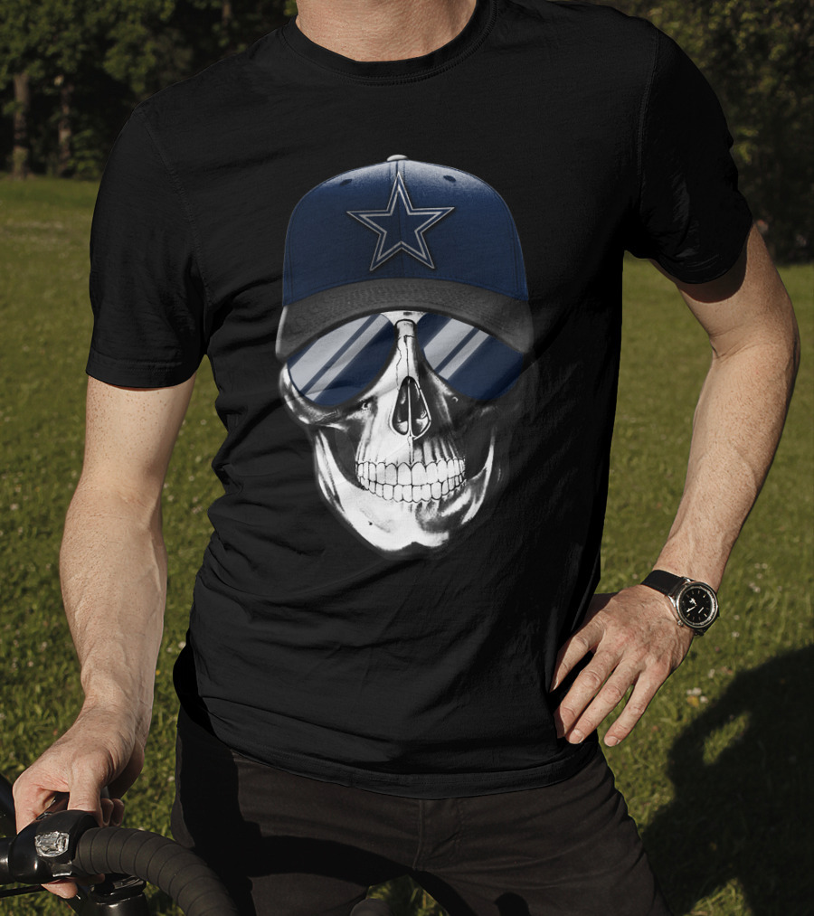 Skull Wearing Dallas Cowboys Hat And Sunglasses T-Shirt