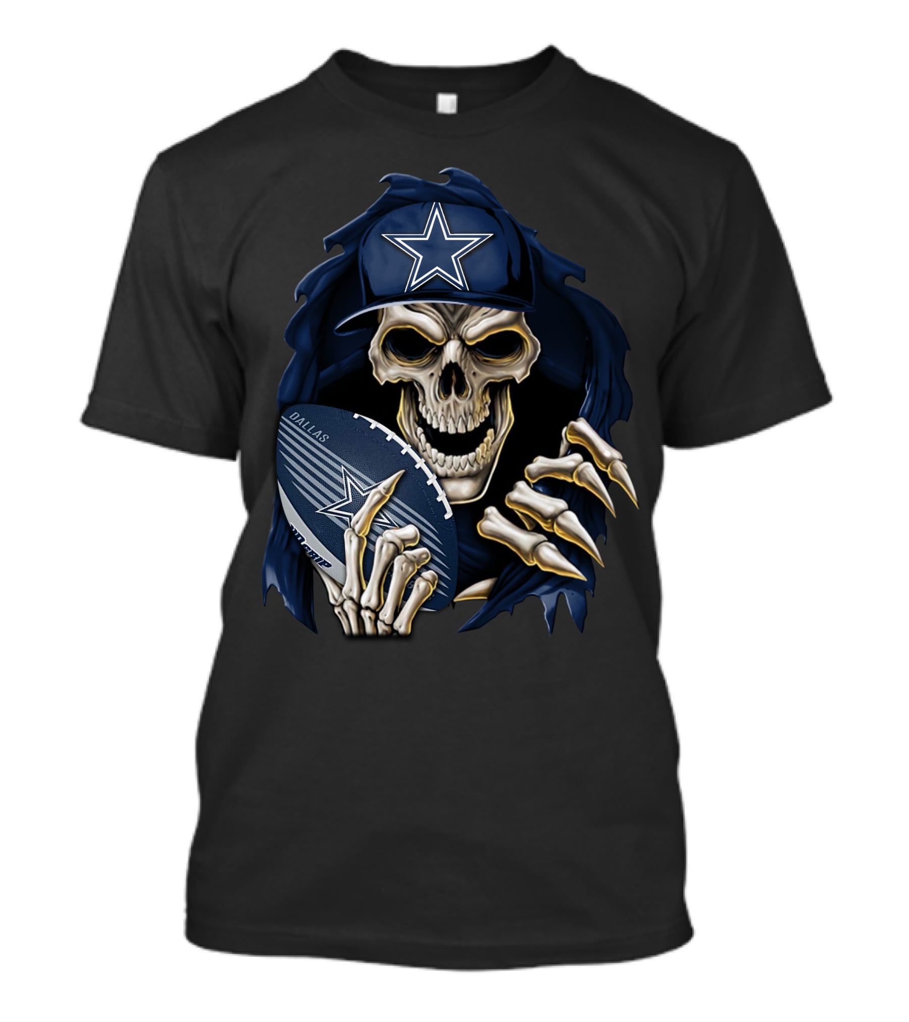 Skullbong Dallas Cowboys Skeleton Holding Football With Star T-Shirt