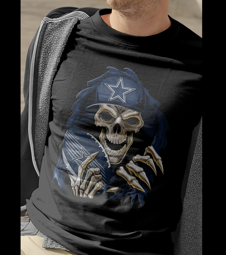 Skullbong Dallas Cowboys Skeleton Holding Football With Star T-Shirt