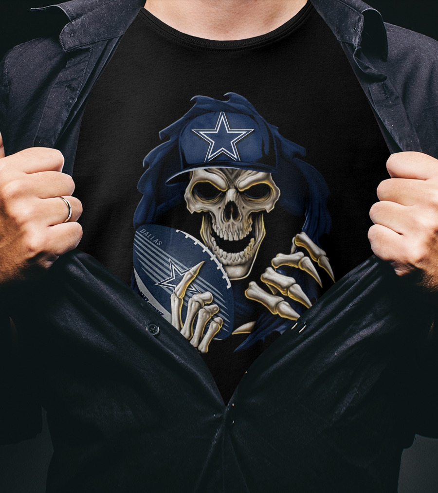 Skullbong Dallas Cowboys Skeleton Holding Football With Star T-Shirt
