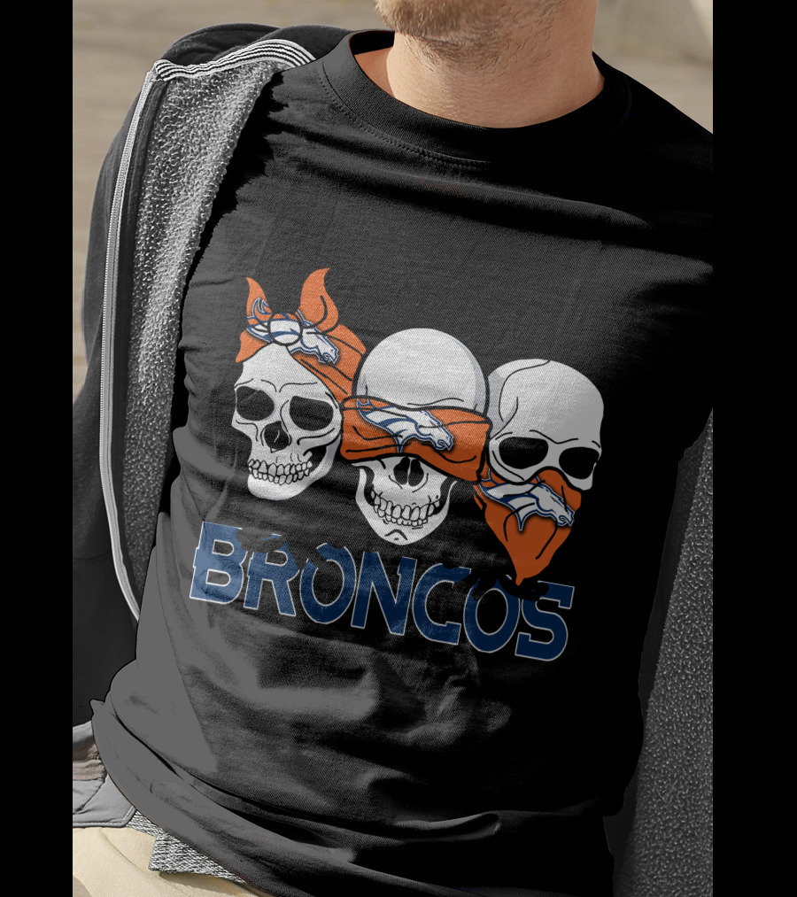 Broncos Three Skulls With Orange Bandanas T-Shirt