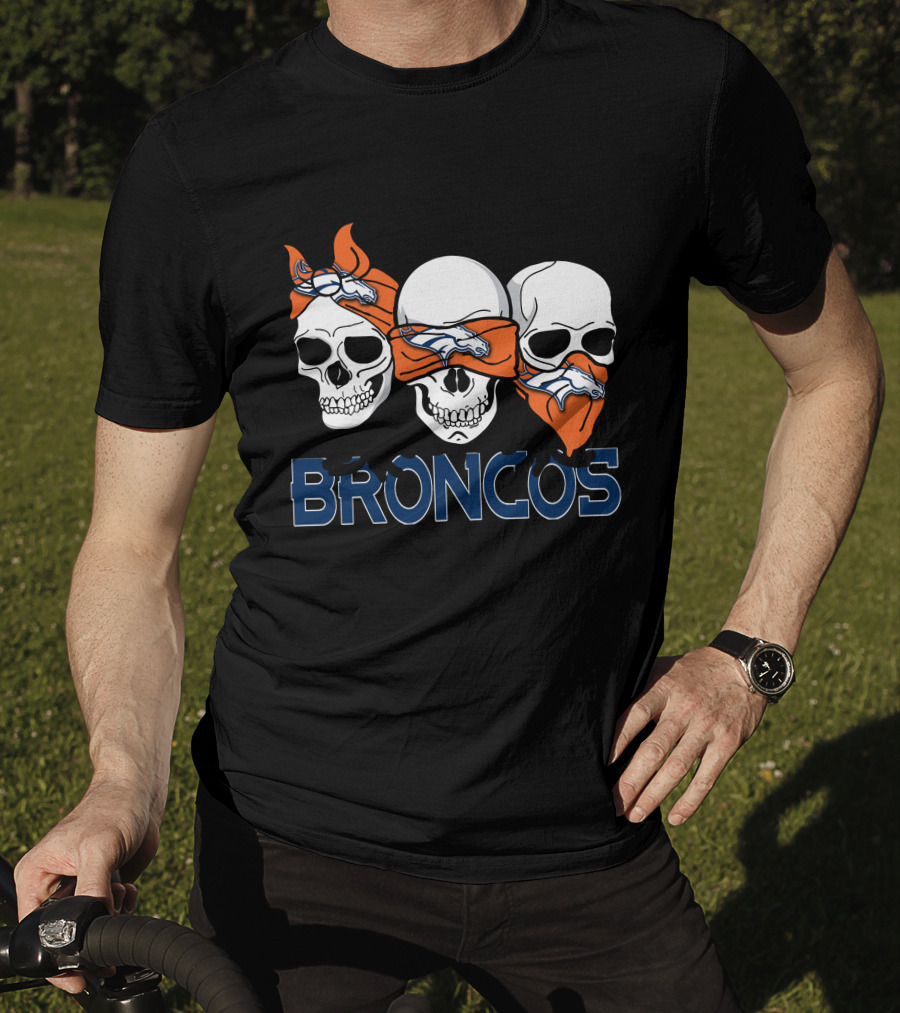 Broncos Three Skulls With Orange Bandanas T-Shirt
