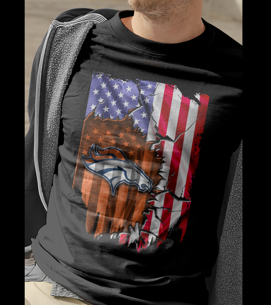 American Flag Denver Broncos Logo Explosion T-Shirt