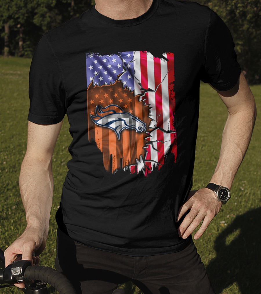 American Flag Denver Broncos Logo Explosion T-Shirt