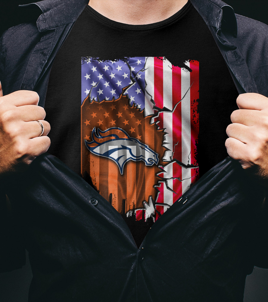 American Flag Denver Broncos Logo Explosion T-Shirt