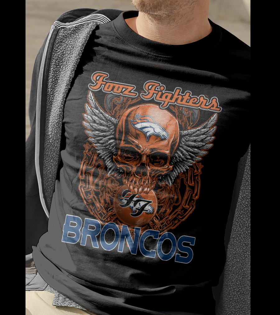 Foo Fighters Denver Broncos Skull Wings Chain Orange T-Shirt