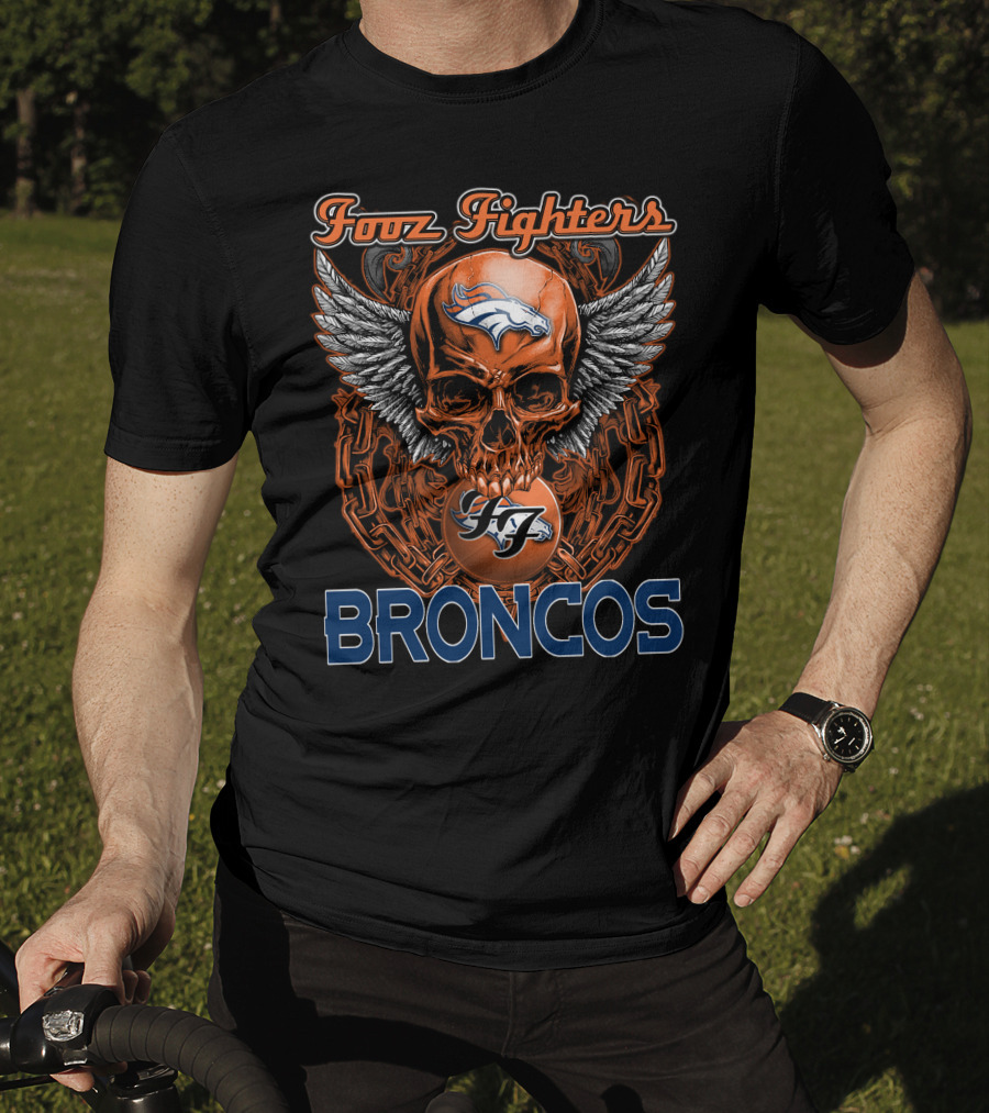 Foo Fighters Denver Broncos Skull Wings Chain Orange T-Shirt