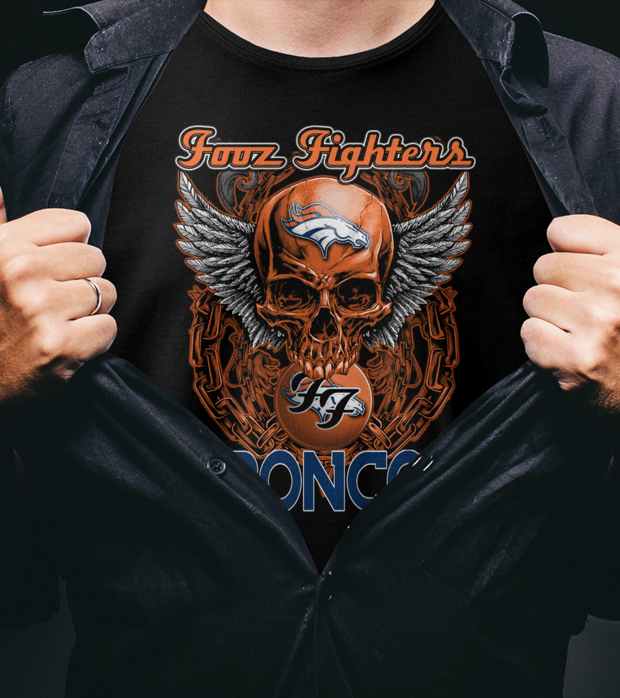 Foo Fighters Denver Broncos Skull Wings Chain Orange T-Shirt