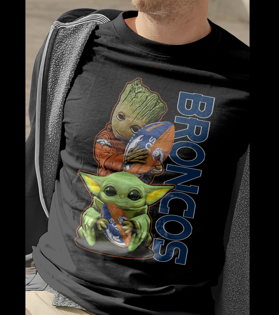 Groot Baby Yoda Denver Broncos Football Fan T-Shirt