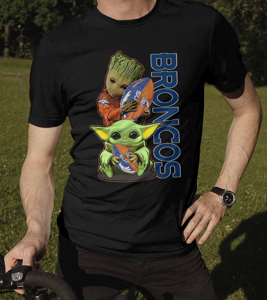Groot Baby Yoda Denver Broncos Football Fan T-Shirt