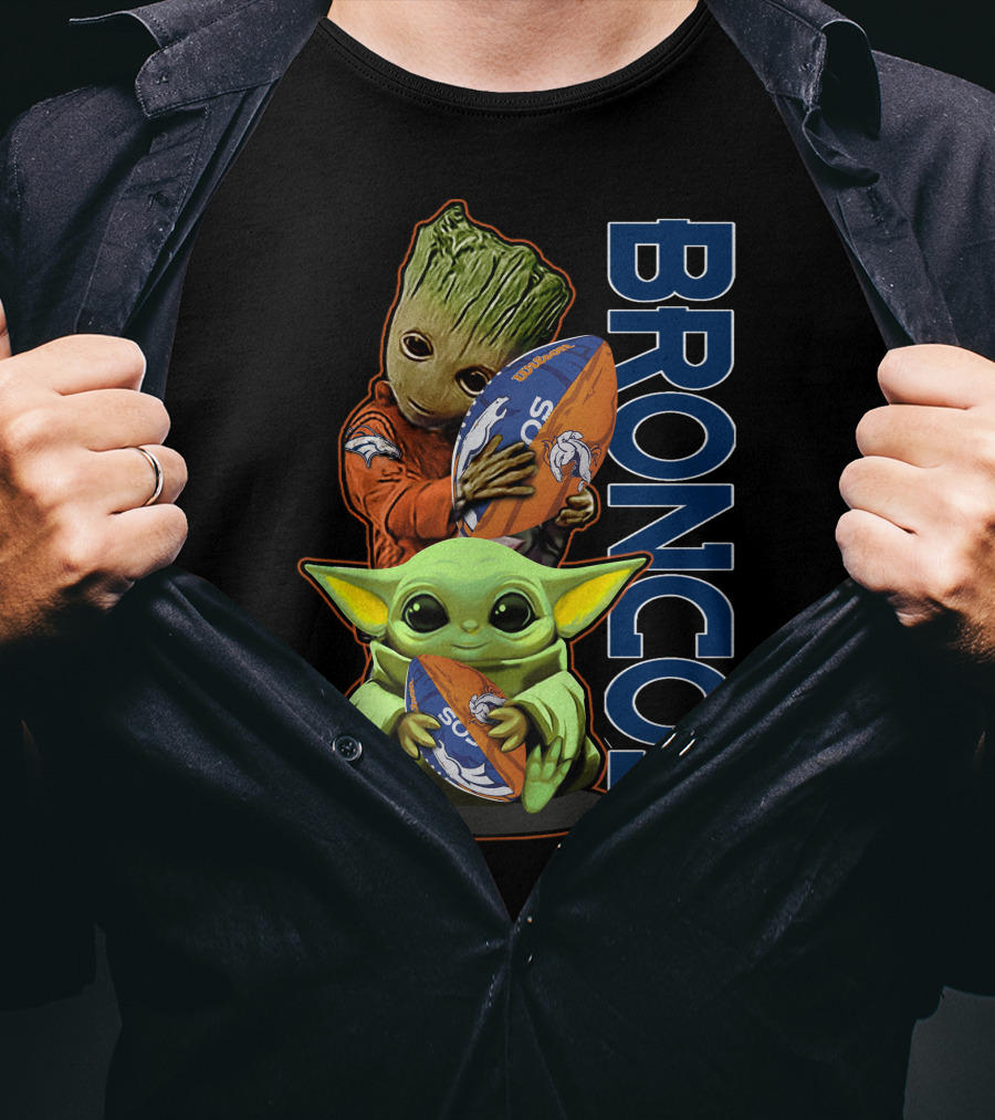Groot Baby Yoda Denver Broncos Football Fan T-Shirt