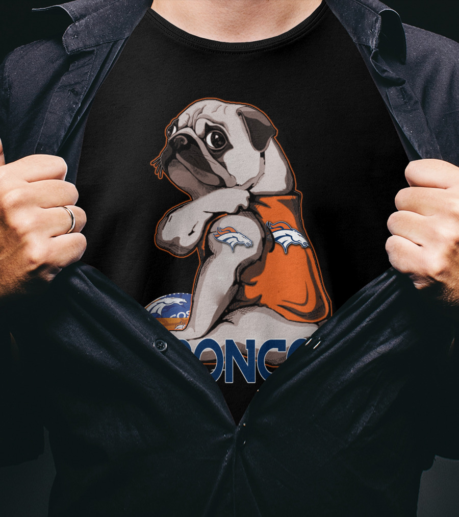 Pug Broncos Football Team Fan Merchandise T-Shirt