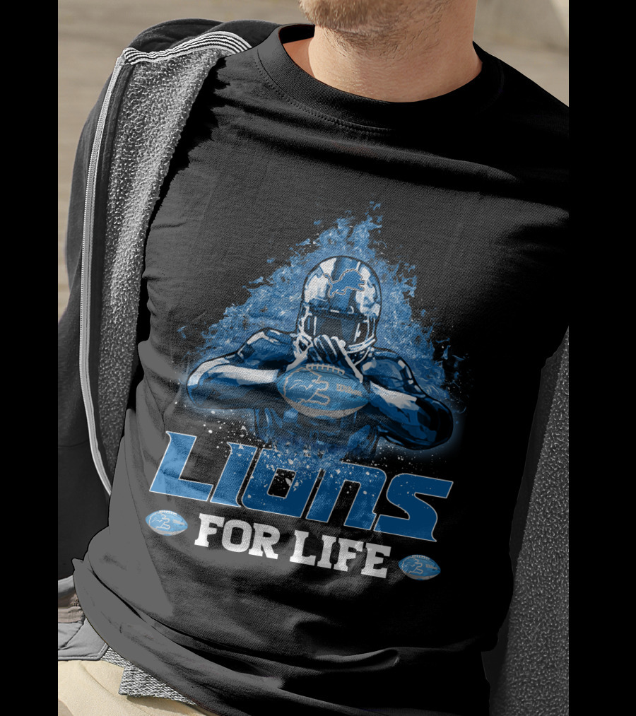 Lions For Life Detroit Football Player With Ball T-Shirt