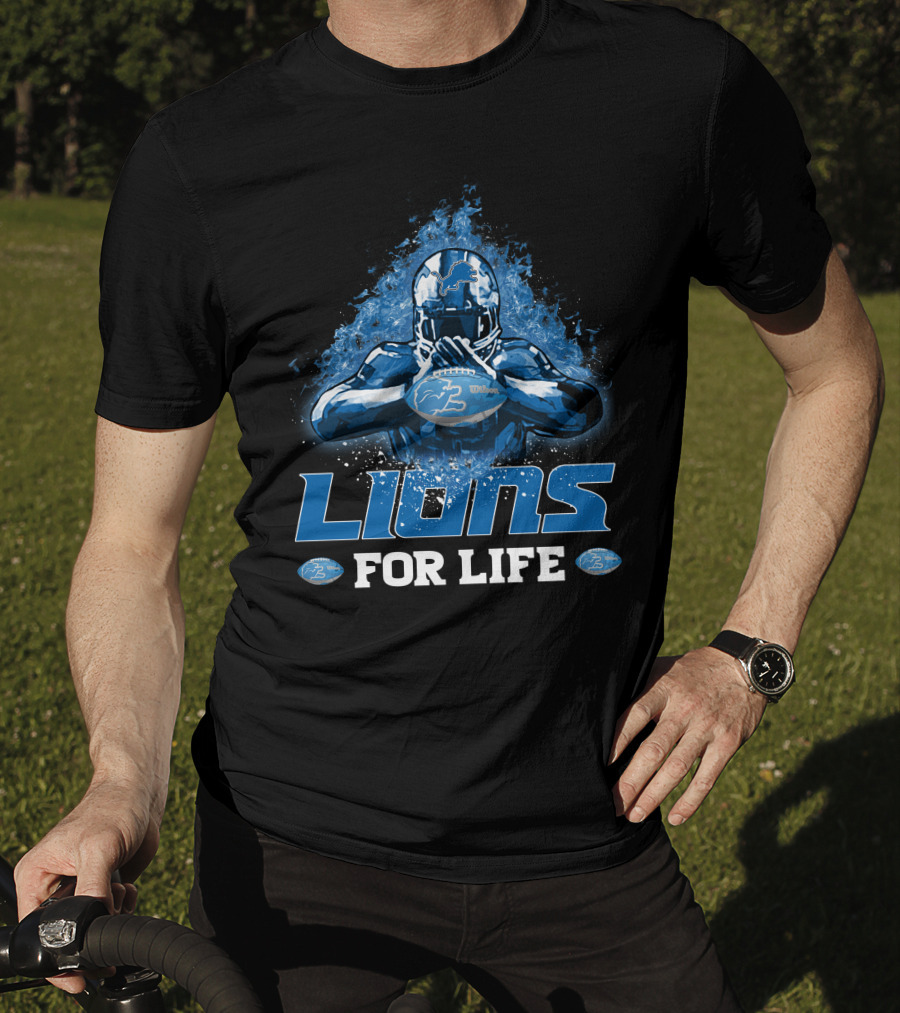 Lions For Life Detroit Football Player With Ball T-Shirt